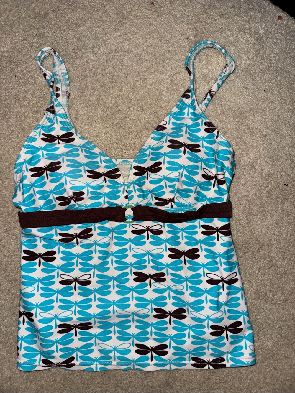 Ocean Dreams Turquoise, White & Brown Dragonfly Tankini Top